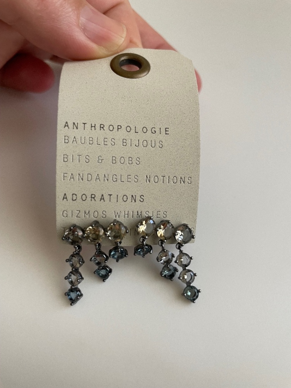 Anthropologie Multi Crystal Drop Earrings in Black Gunmetal nwt